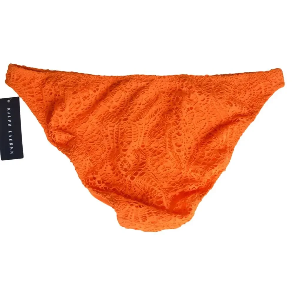 RALPH LAUREN Women's Orange Crochet Lace Bikini Bottoms